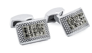 Lattice Cufflinks with Swarovski Diamond Elements - Silver