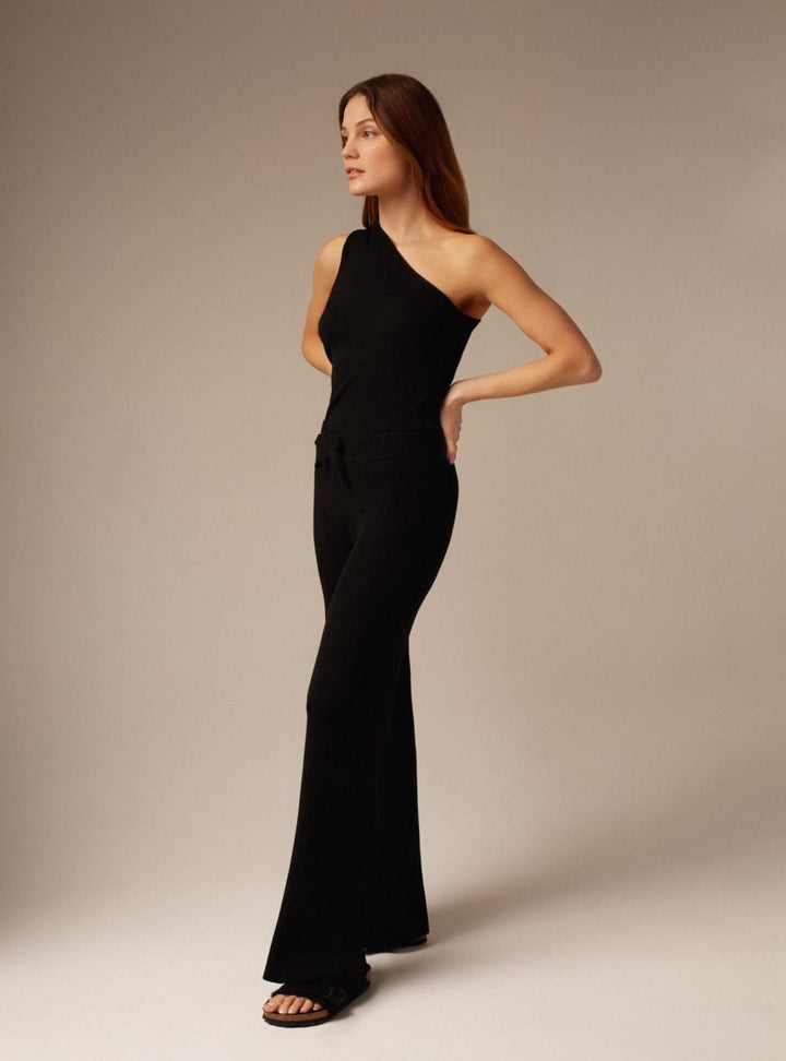 Como | Cashmere Ribbed Trousers - Black