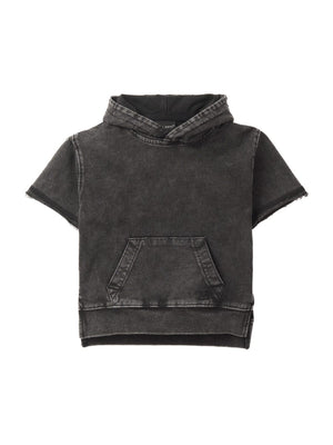 Imperfect Acid Wash Short Sleeve Hoodie - Black