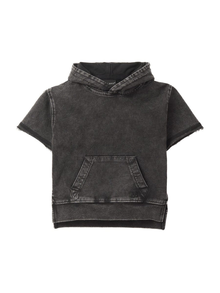 Imperfect Acid Wash Short Sleeve Hoodie - Black