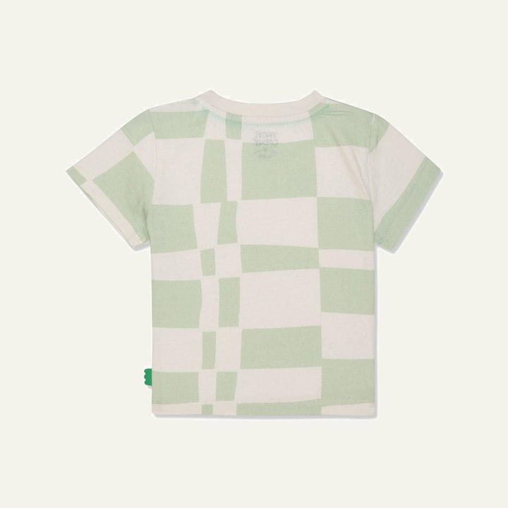 Recycled Cotton Checkered Baby T-shirt - Natural/sea Foam