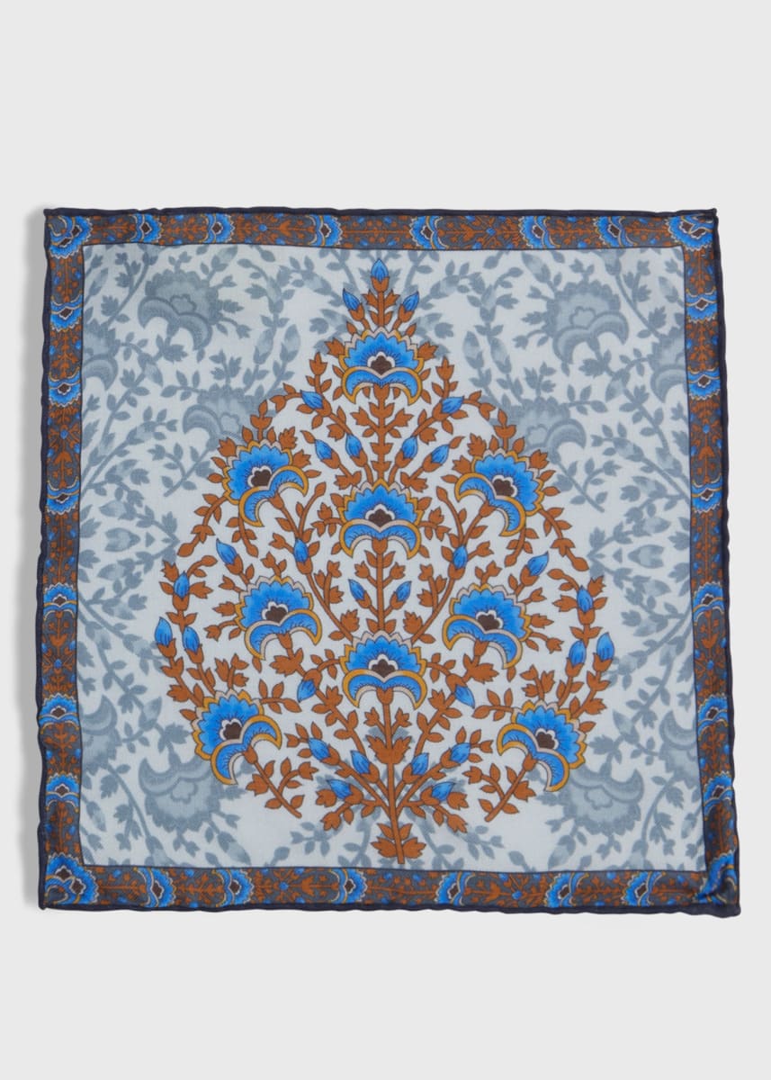 Printed Floral Tree Pocket Square - Grey