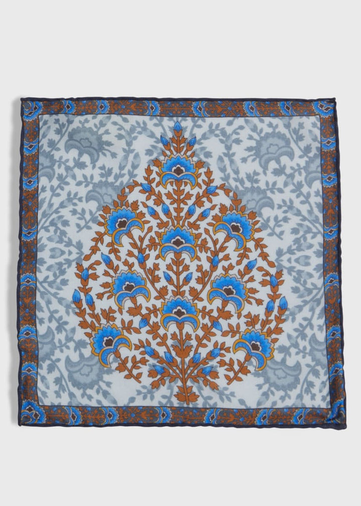 Printed Floral Tree Pocket Square - Grey