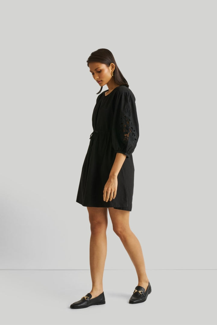 Shirt Dress With Balloon Sleeves - Black
