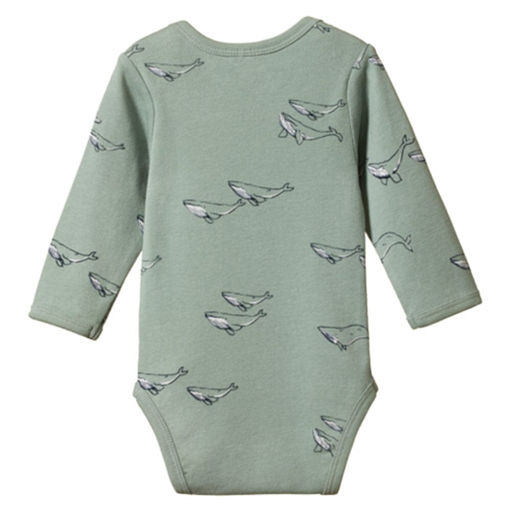 Cotton Long Sleeve Bodysuit - Humpback Whale Print Bodysuits + Onesies Nature Baby 