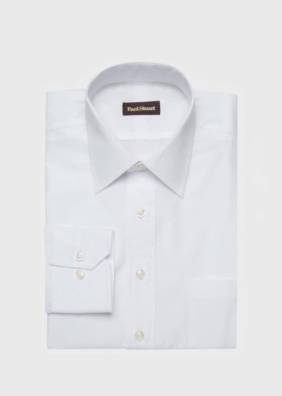 White Broadcloth Cotton Dress Shirt - White - Dress Shirt