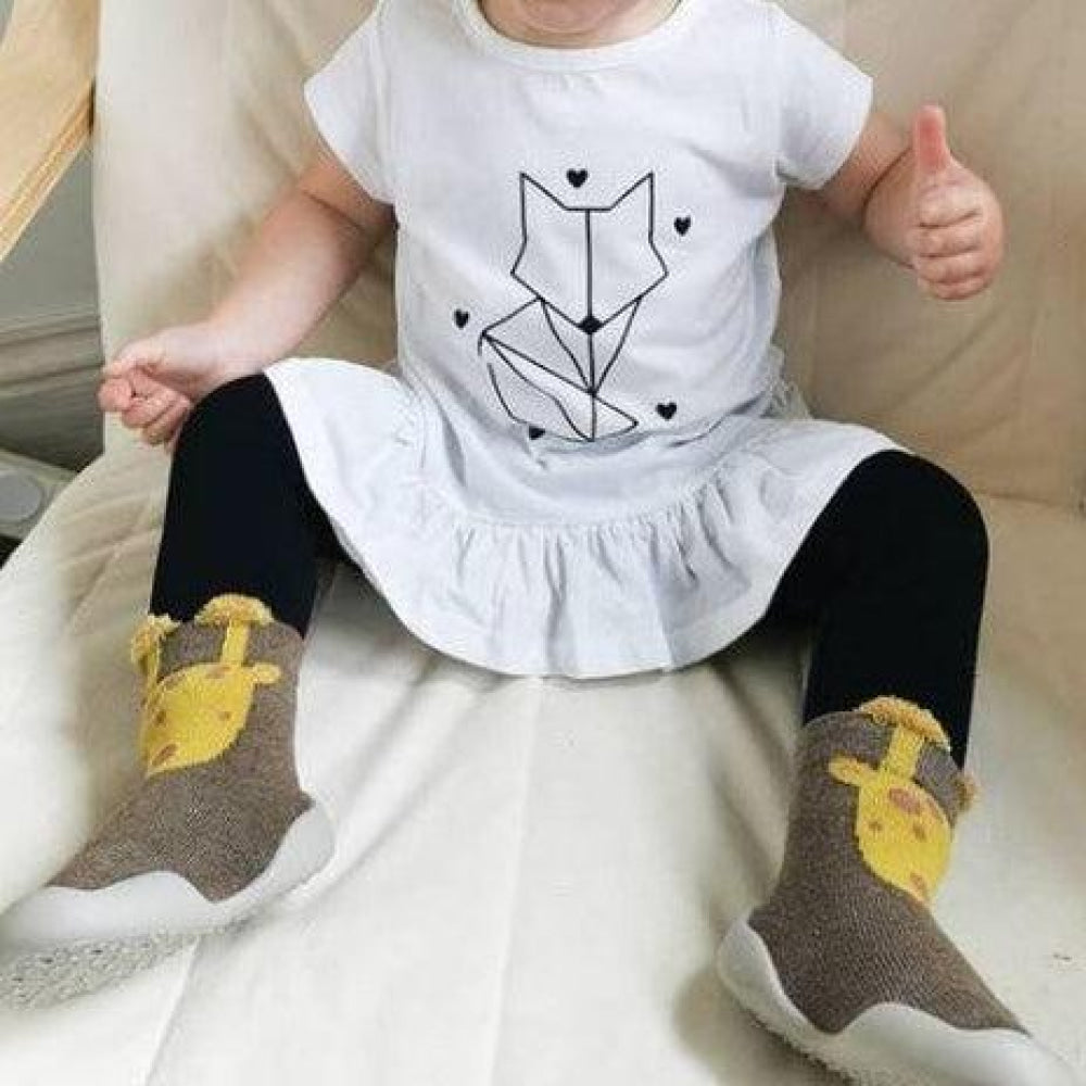 White Sole SlipKix™ - Giraffe - Shoes