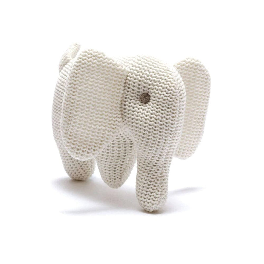 Knitted White Organic Cotton Elephant Baby Rattle Rattles Best Years 