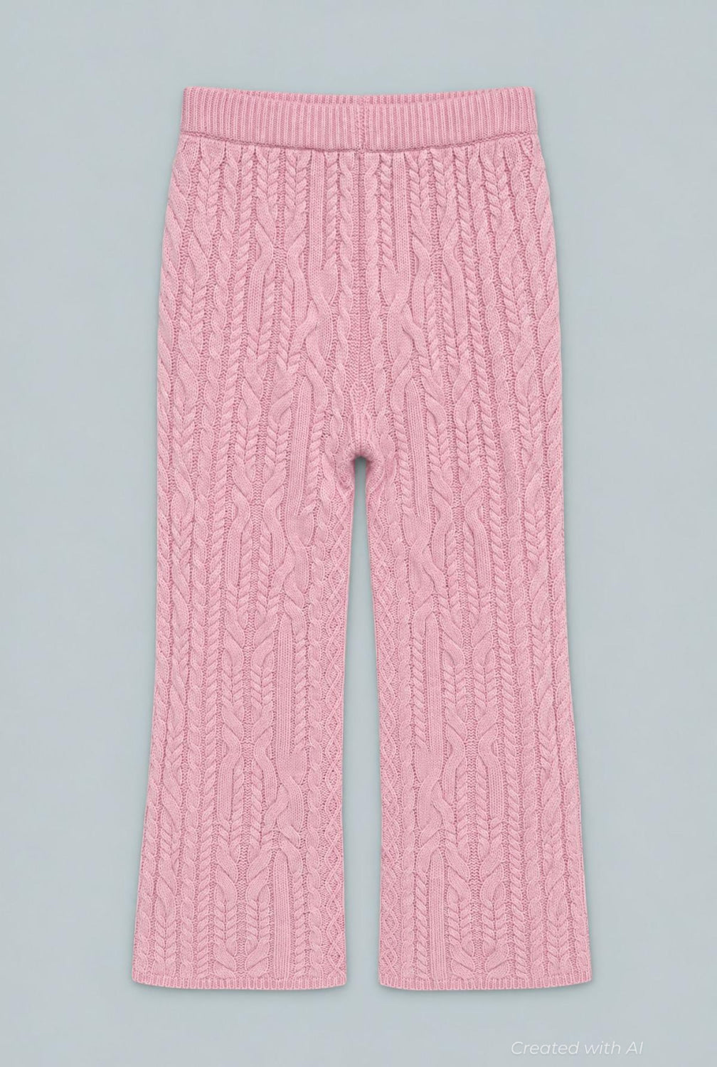 Wide Leg Cableknit Pants - Pink - M - Pants