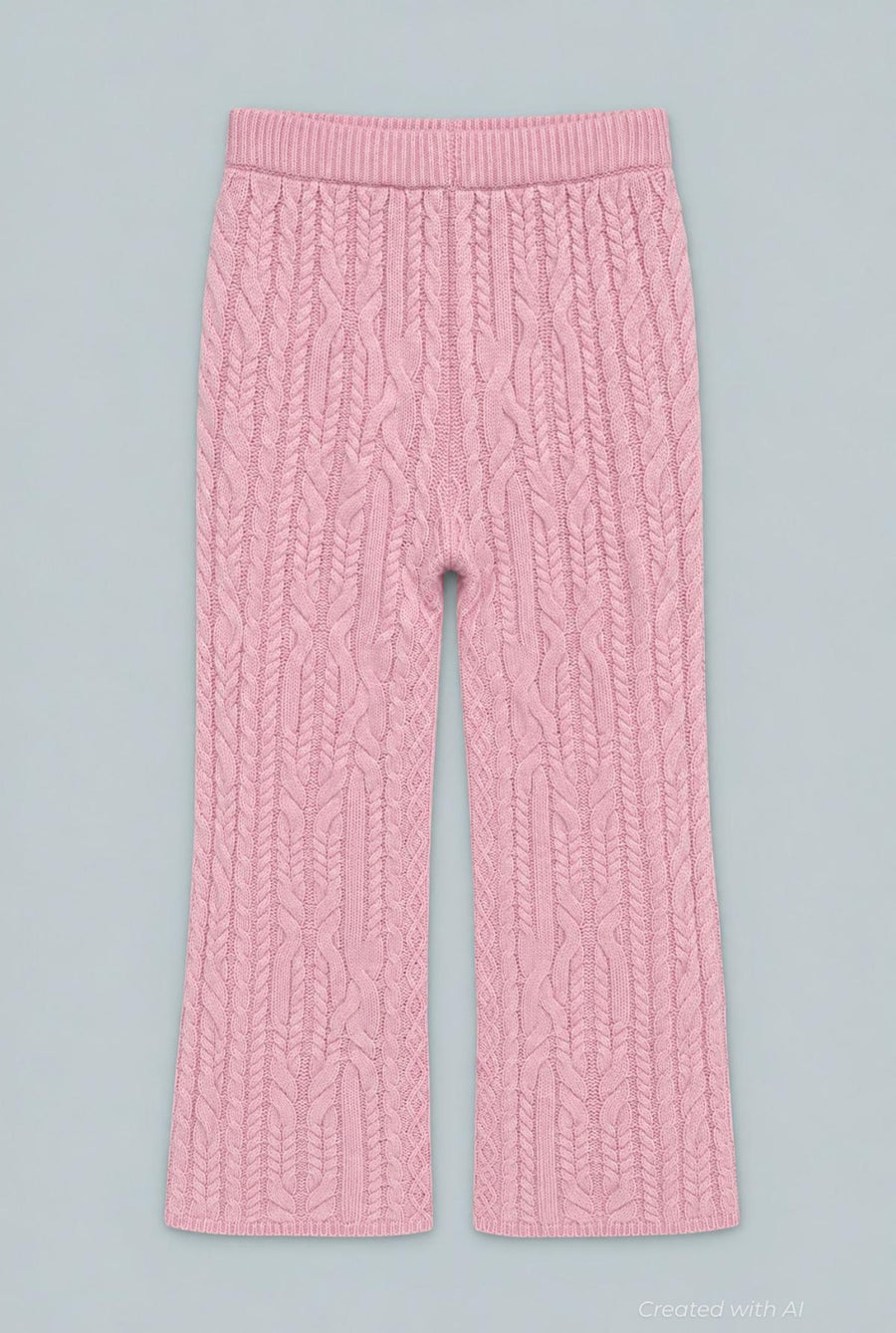Wide Leg Cableknit Pants - Pink - M - Pants
