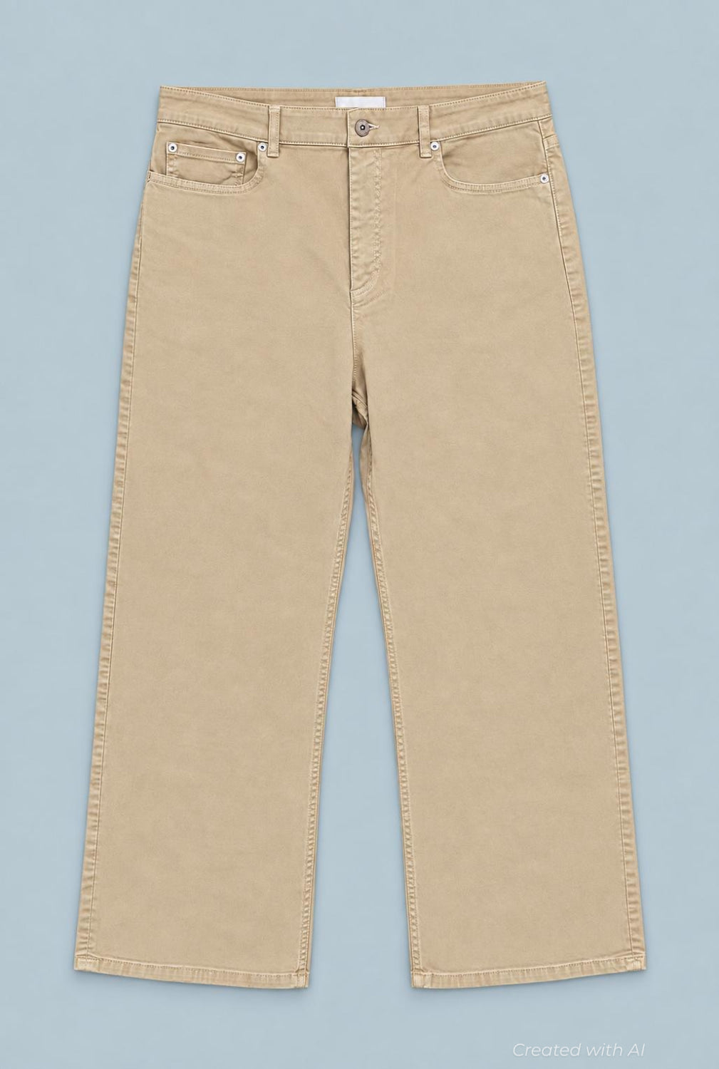 Wide Leg Denim Pants - Khaki - 33 - Jeans