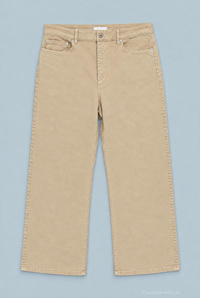 Wide Leg Denim Pants - Khaki - 33 - Jeans