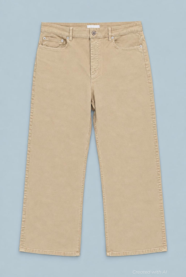 Wide Leg Denim Pants - Khaki - 33 - Jeans