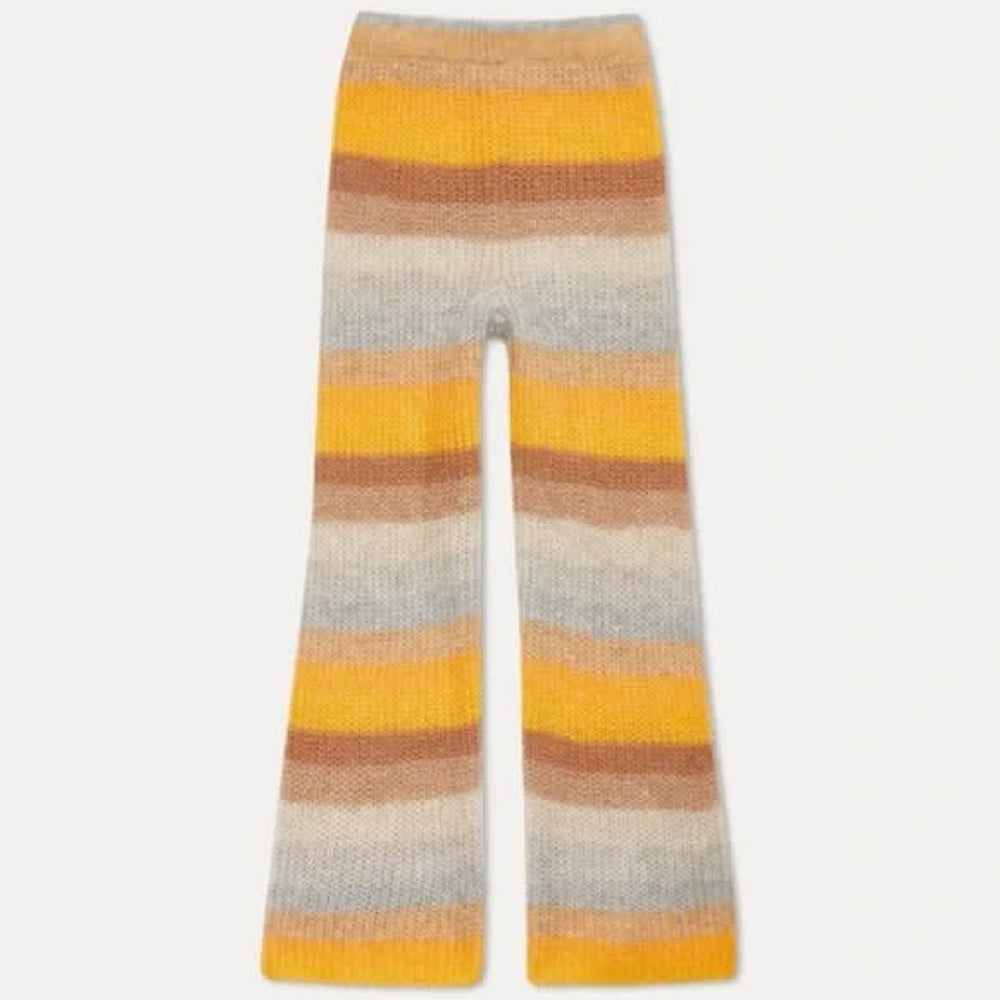 Wide Leg Striped Knitted Pants - Orange Combo - Pants