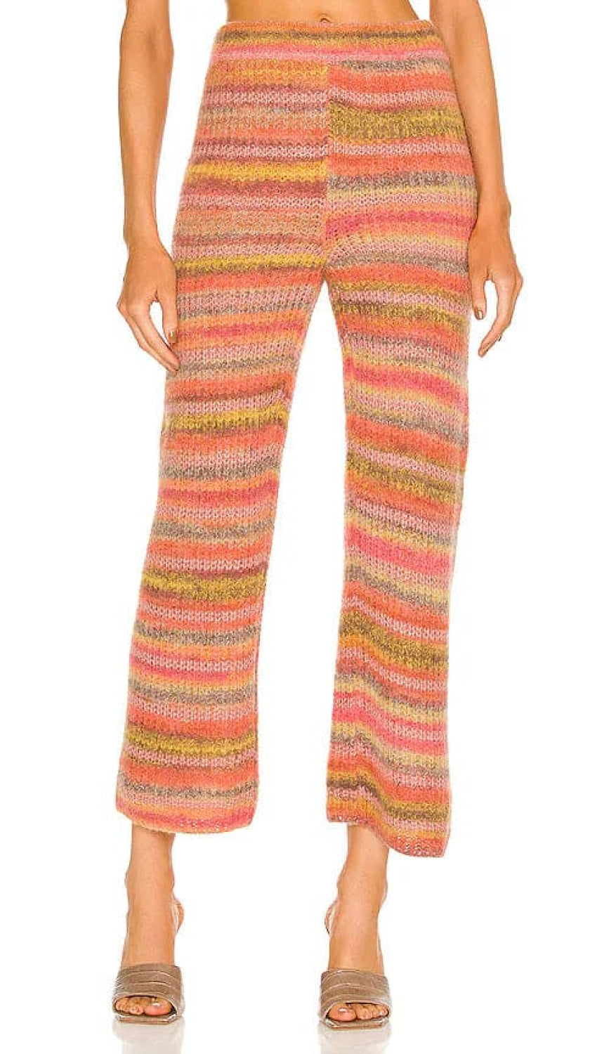 Wide Leg Striped Knitted Pants - Pink Combo - Pants