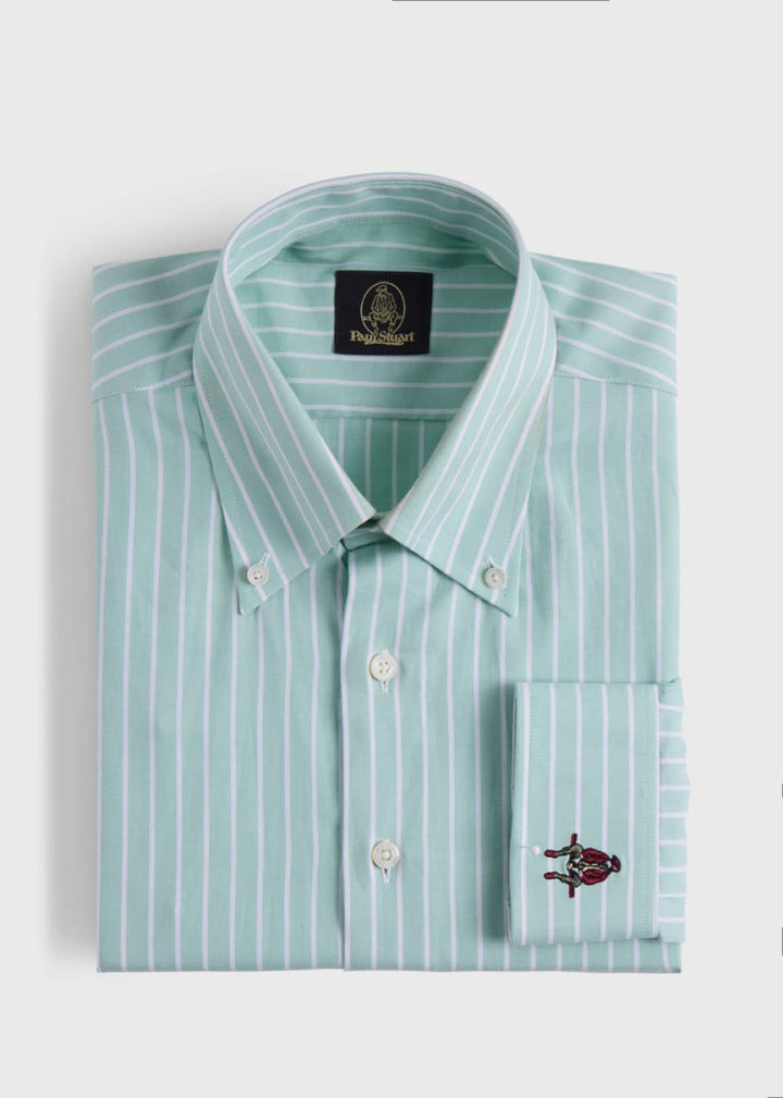 Wide Striped Oxford Logo Sport Shirt - Mint - Collared Shirt