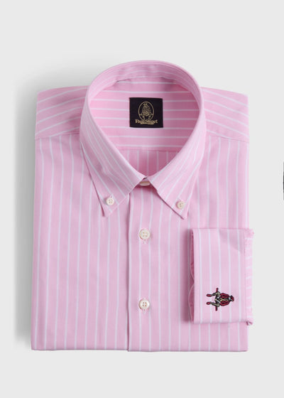 Wide Striped Oxford Logo Sport Shirt - Pink - Collared Shirt
