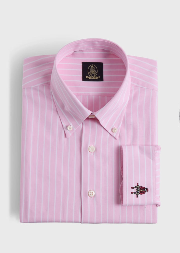 Wide Striped Oxford Logo Sport Shirt - Pink - Collared Shirt