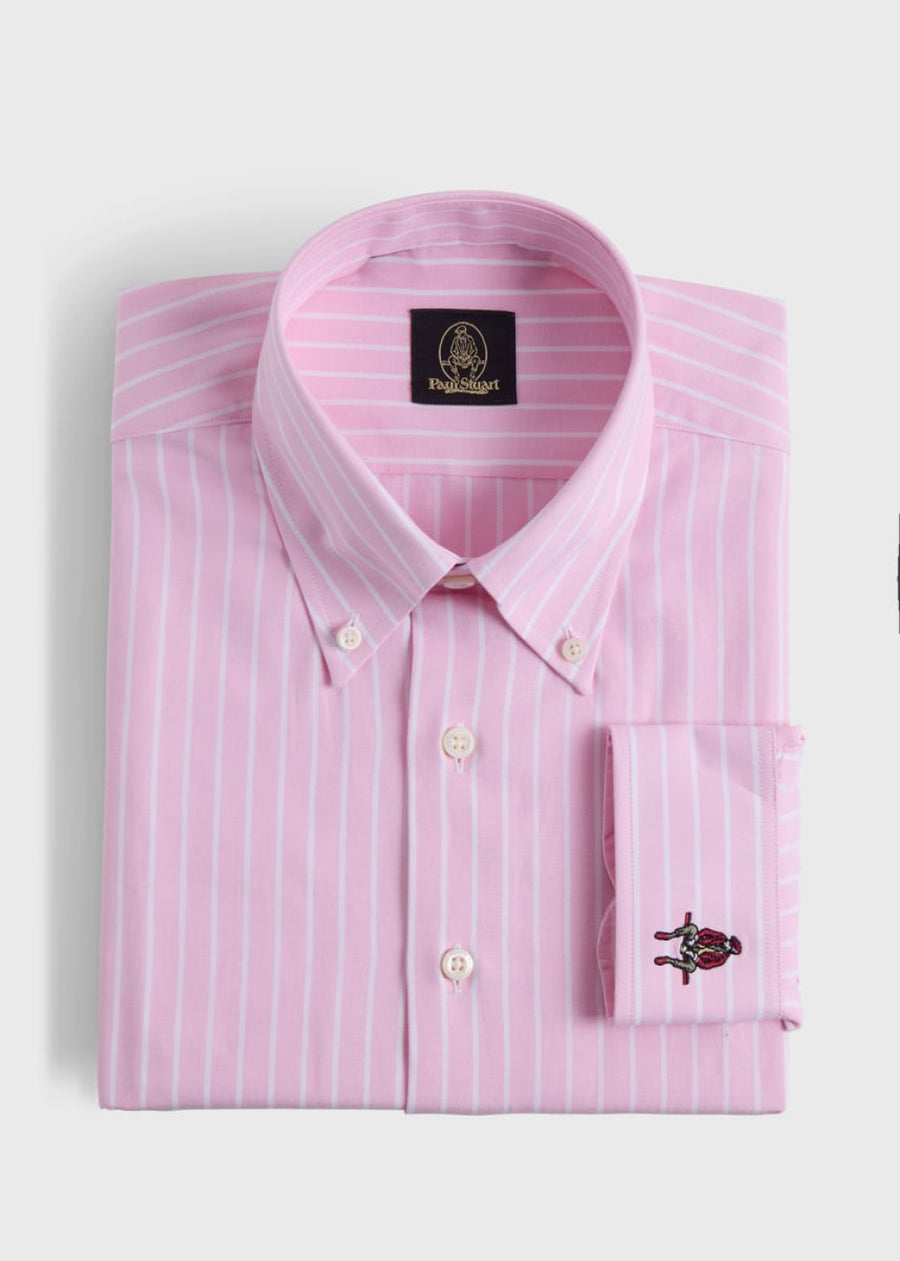 Wide Striped Oxford Logo Sport Shirt - Pink - Collared Shirt