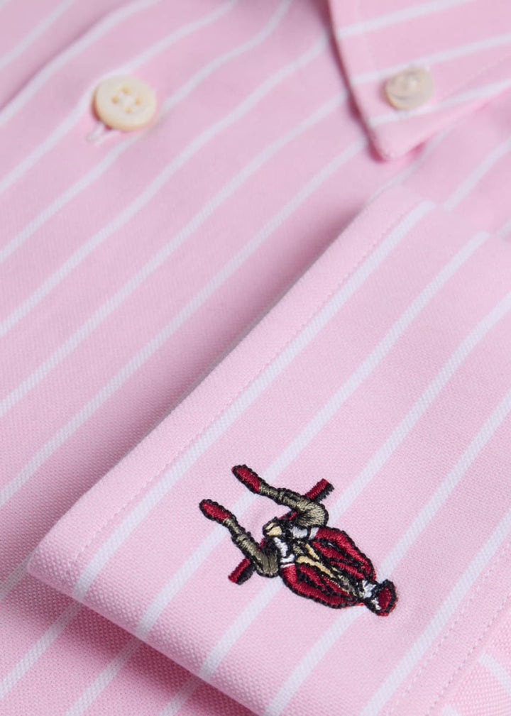 Wide Striped Oxford Logo Sport Shirt - Pink - Collared Shirt