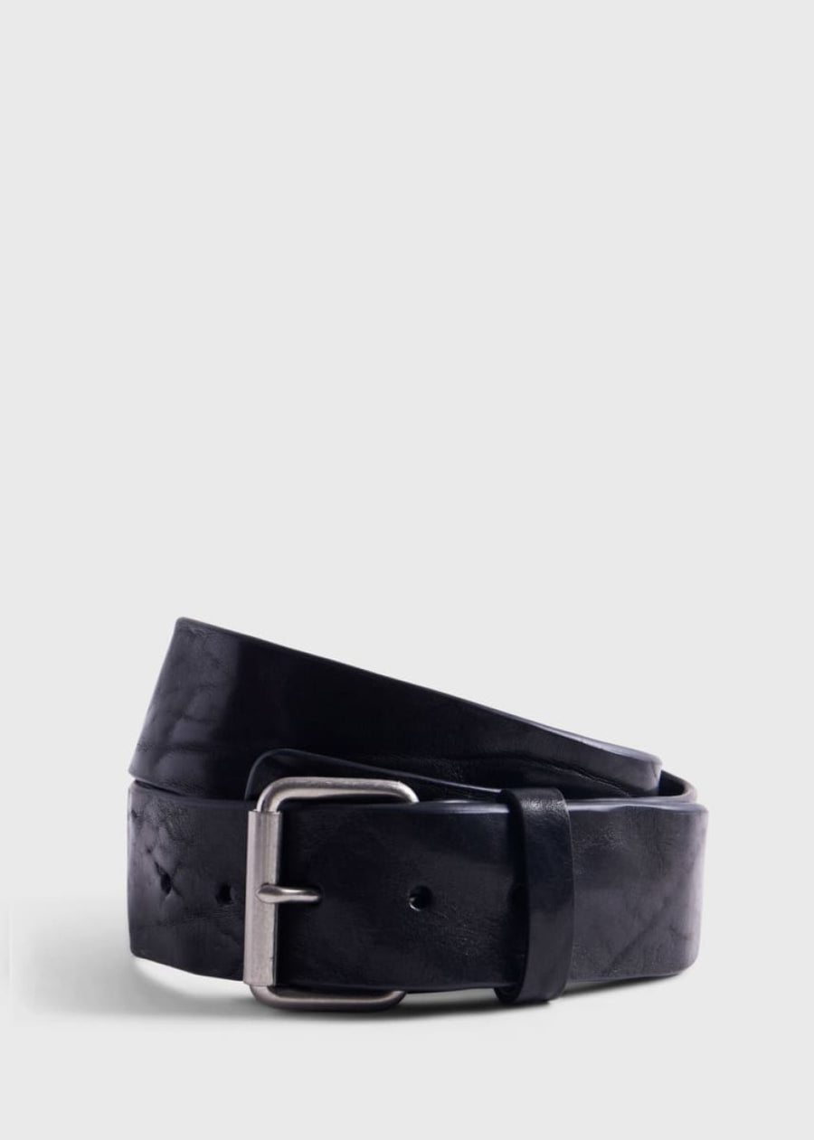Wide Vintage Leather Belt - Black - Belt