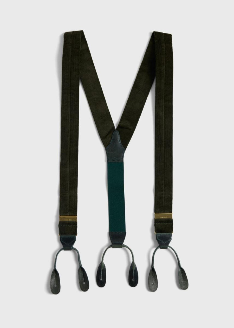 Wide Wale Corduroy Suspenders - Olive - ONE SIZE - Suspender