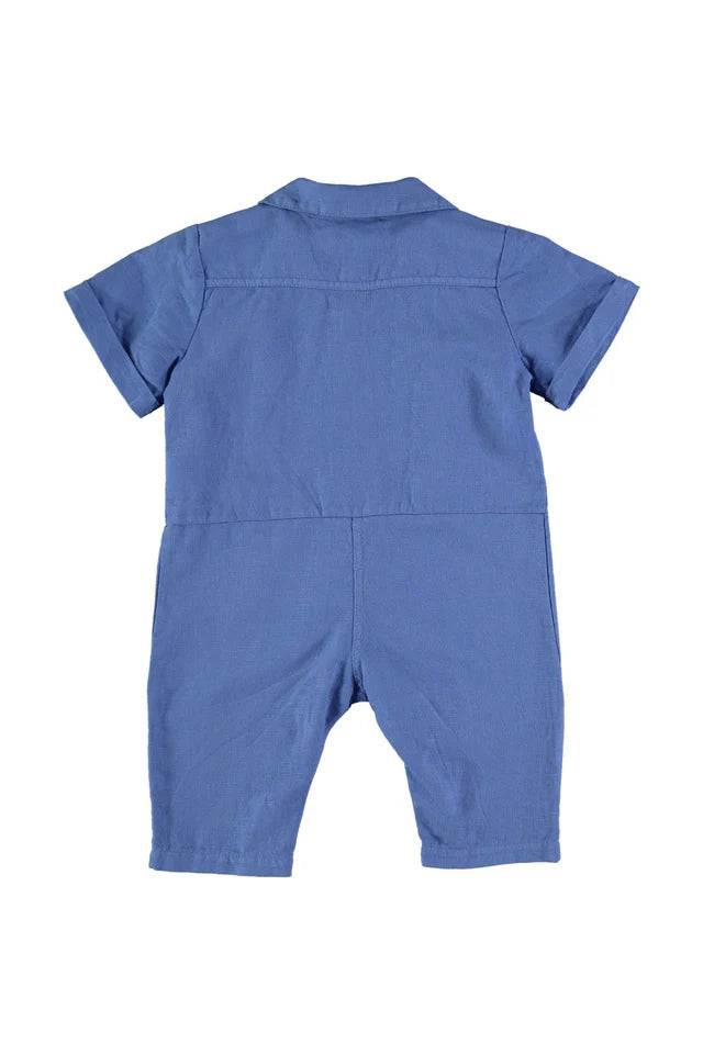 Linen Cotton Baby Jumpsuit - Royal Blue