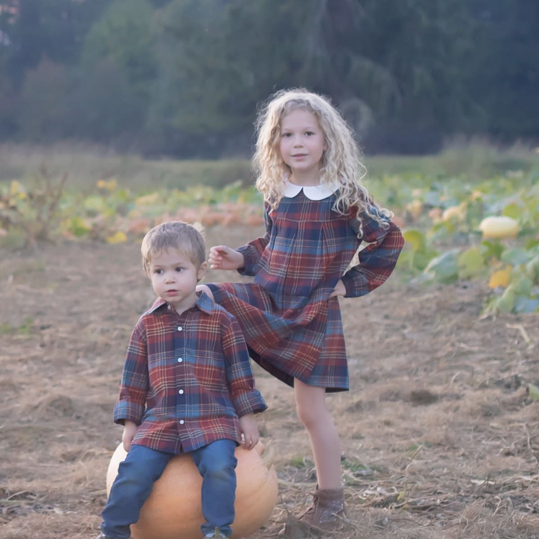 Brook Girls Dress - Rust Plaid