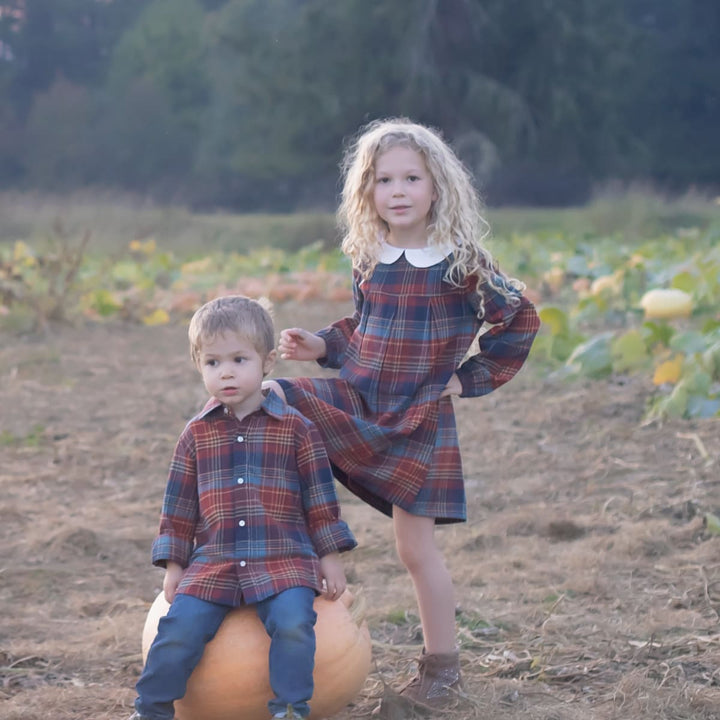 Brook Girls Dress - Rust Plaid