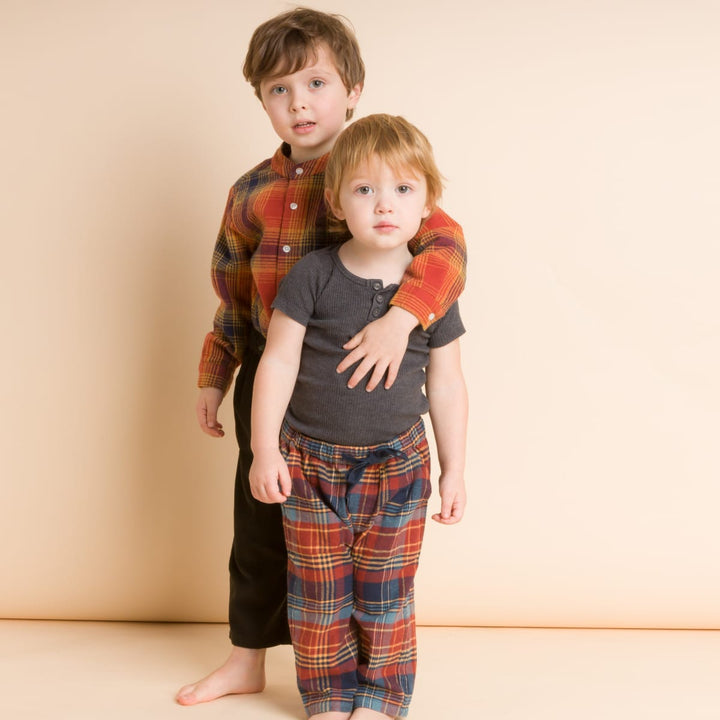 Boys Long Sleeve Flannel Check Shirt - Orange Plaid