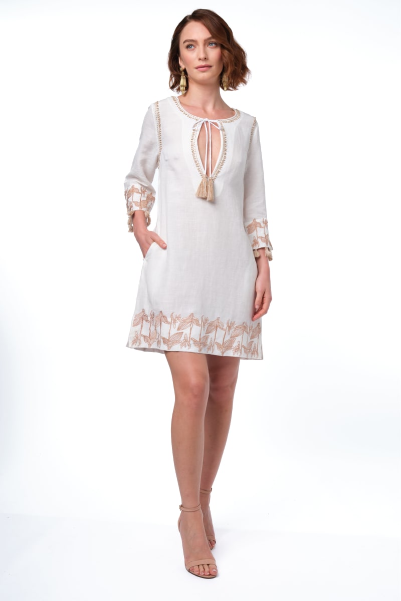 Nina Tunic - White / Beige Embroidery