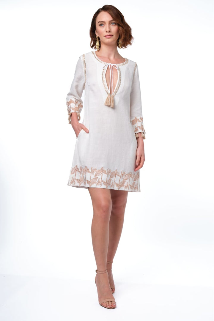 Nina Tunic - White / Beige Embroidery