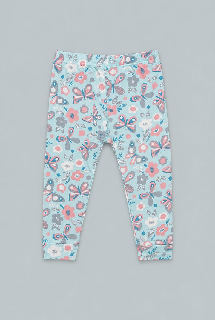 Big Kid Pajama Short Sleeve - Butterfly Aqua