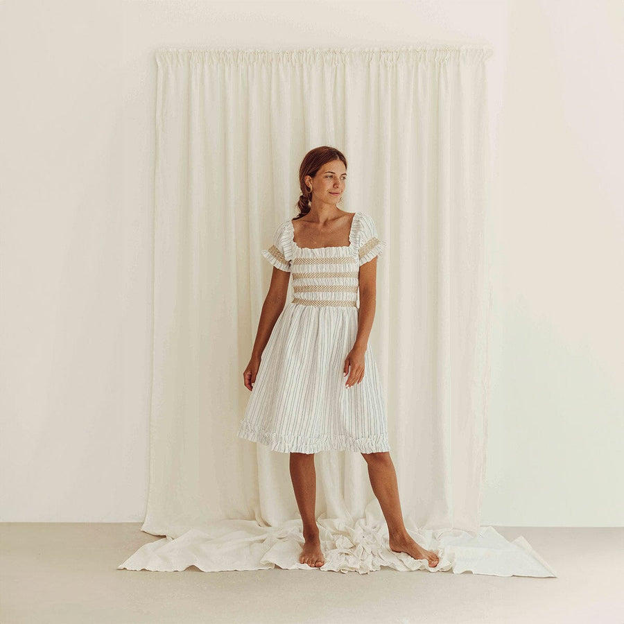 Smocked Stripe Dress Woman Dresses + Skirts Liilu 