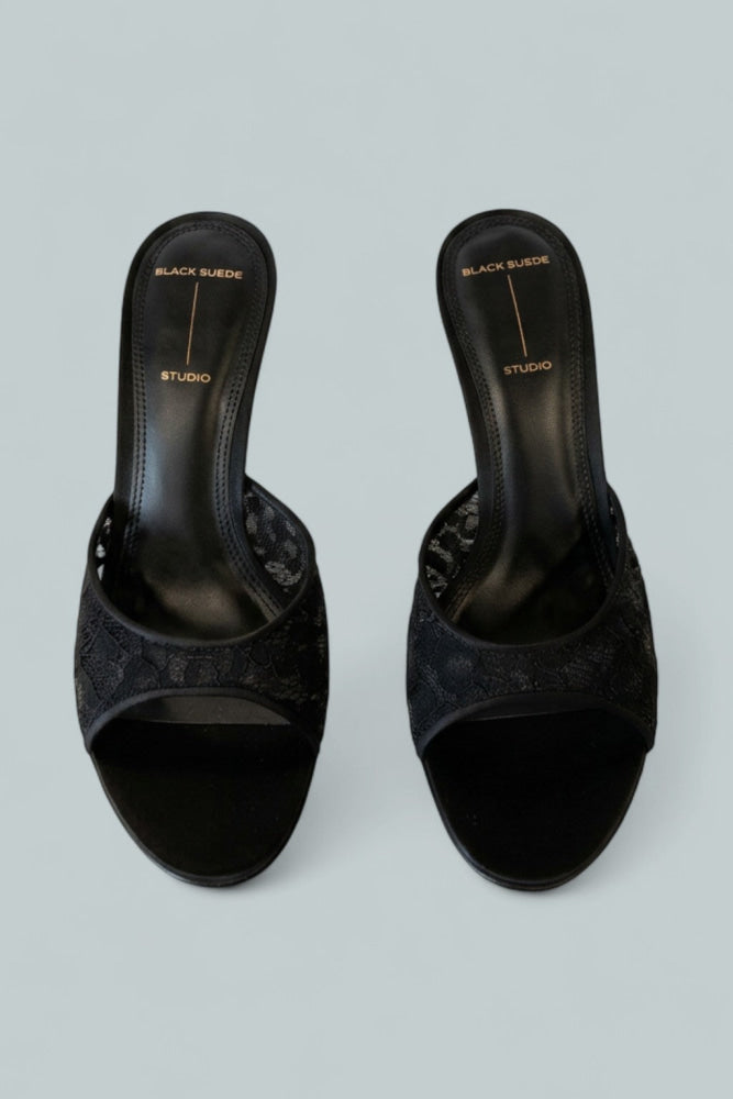 Women’s Angled Snip Toe Lace Mules - Black Lace - Mules