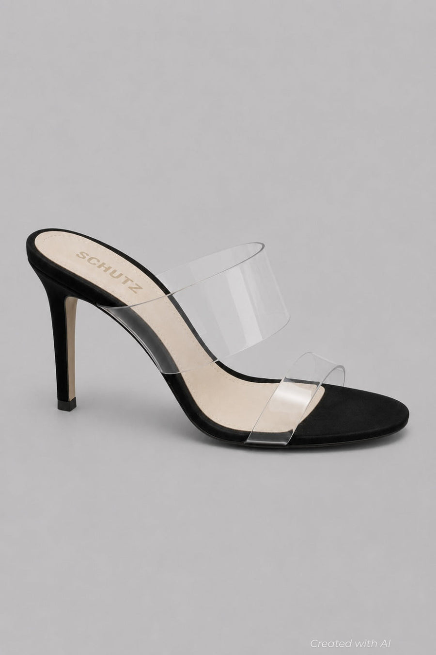 Women’s Ariella Clear Strap High-Heel Slide Sandals - Black/Transparent - 9 - Sandals