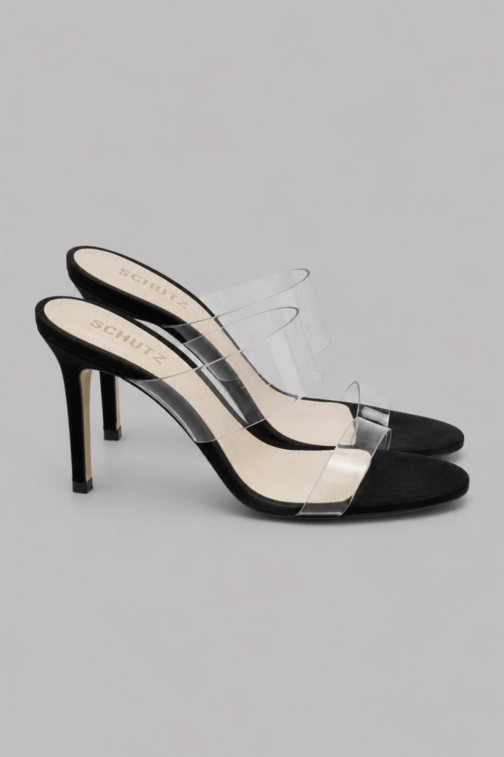 Women’s Ariella Clear Strap High-Heel Slide Sandals - Black/Transparent - 9 - Sandals