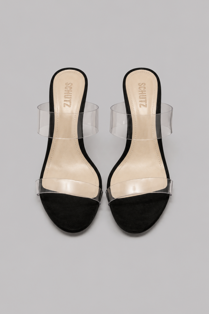 Women’s Ariella Clear Strap High-Heel Slide Sandals - Black/Transparent - 9 - Sandal