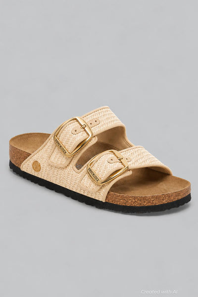 Women’s Arizona Big Buckle Raffia Sandals - Beige - Sandal