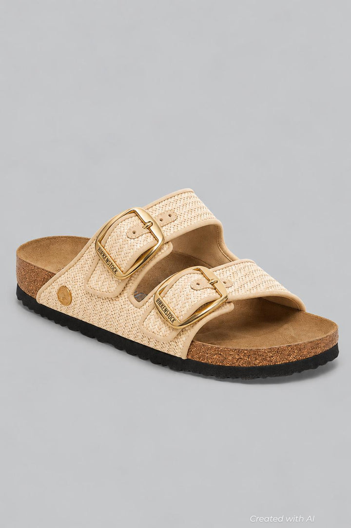 Women’s Arizona Big Buckle Raffia Sandals - Beige - Sandal