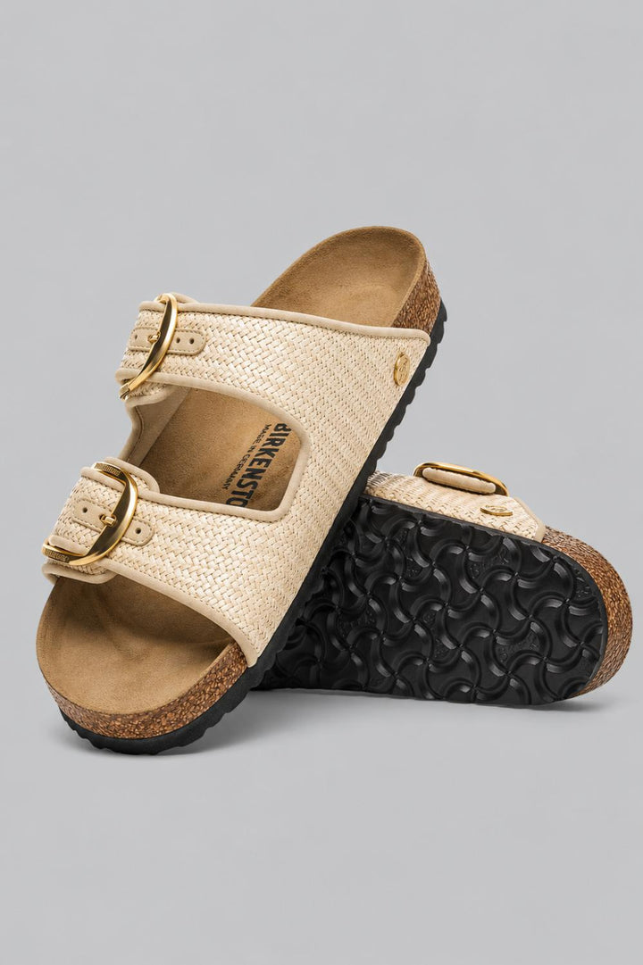 Women’s Arizona Big Buckle Raffia Sandals - Beige - Sandal