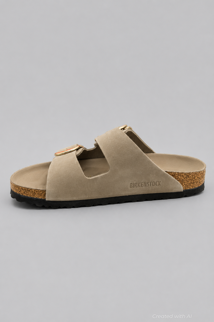 Women’s Arizona Big Buckle Slide Sandals - Tobacco Brown/Gold - 7 7.5 US / 38 EU - Sandal