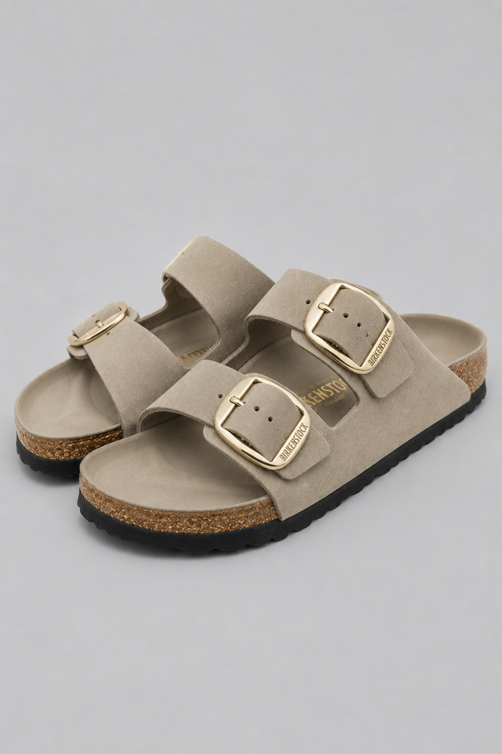Women’s Arizona Big Buckle Slide Sandals - Tobacco Brown/Gold - 7 7.5 US / 38 EU - Sandal