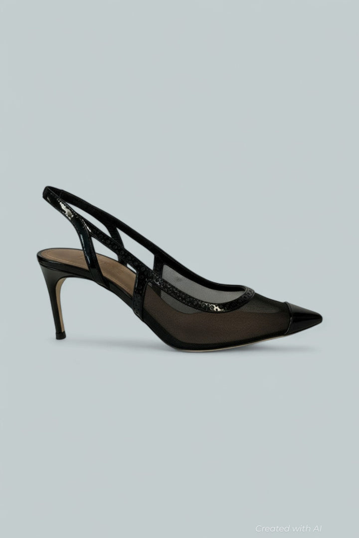 Women’s Aubrey Pointed Slingback Pumps - Black/Black - 8 US / 38 EU - Stiletto