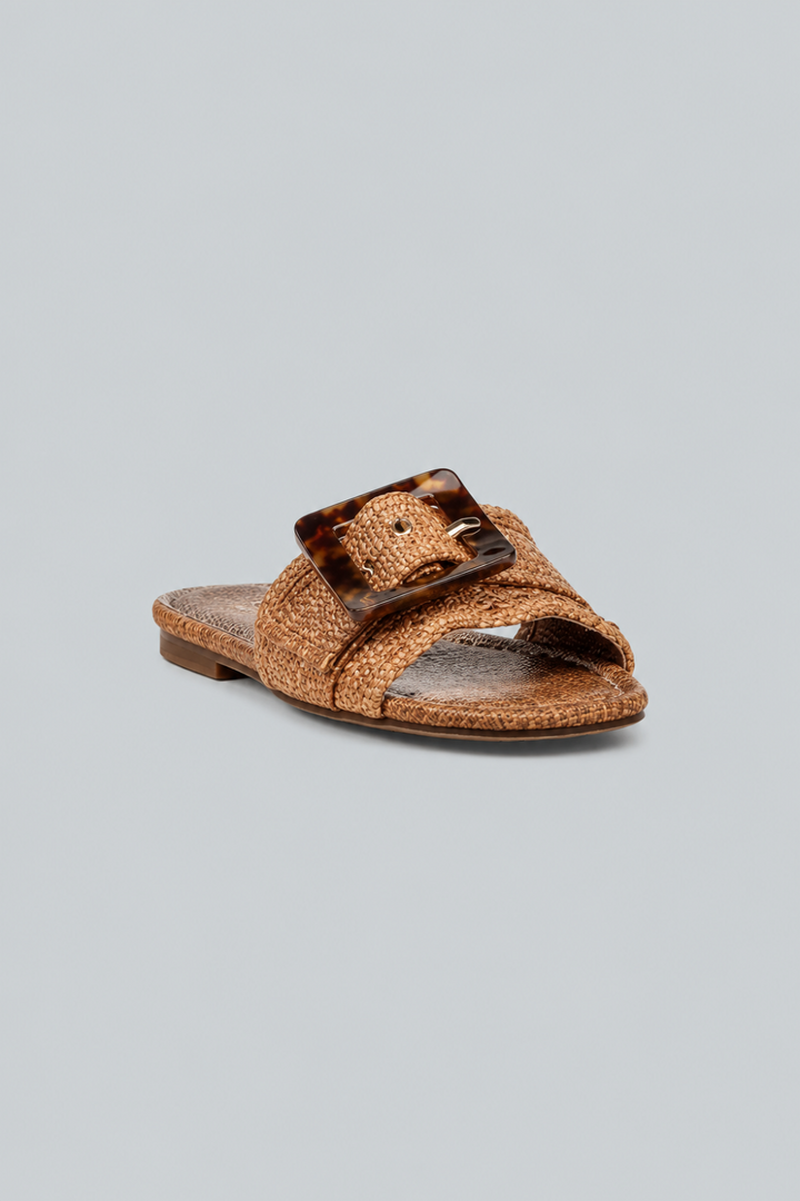 Women’s Bambi Buckled Woven Slide Sandals - Cuoio - 10 - Sandal