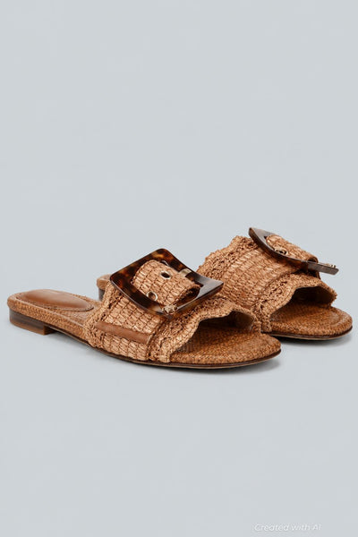 Women’s Bambi Buckled Woven Slide Sandals - Cuoio - 10 - Sandal