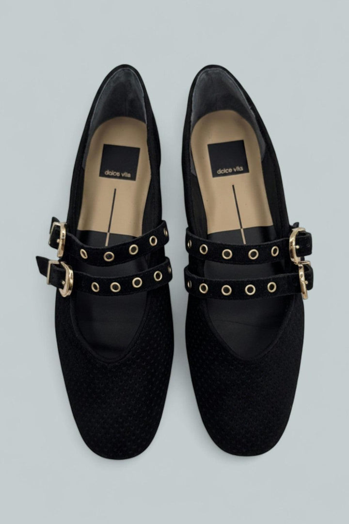 Women’s Baylee Grommet Mary Jane Flats - Onyx Perforated Suede - US 8 - Mary Jane