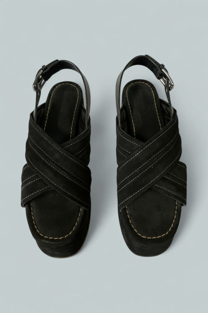 Women’s Beach Party Platform Sandals - Black Suede - 8 - Sandals