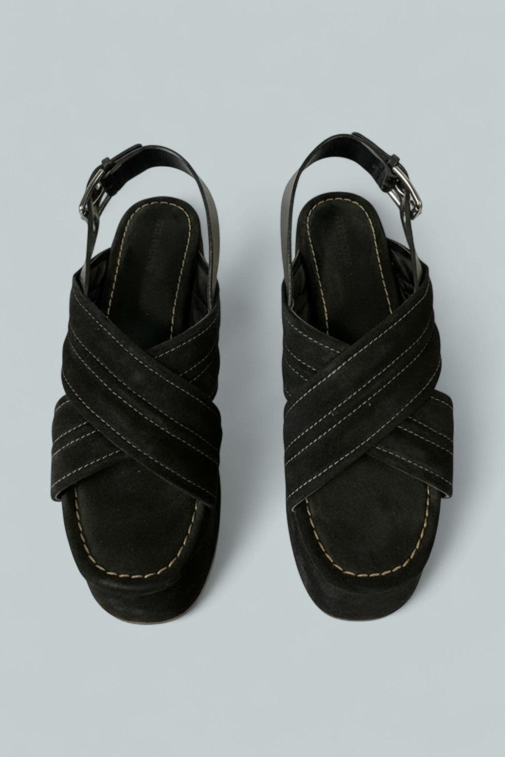 Women’s Beach Party Platform Sandals - Black Suede - 8 - Sandals