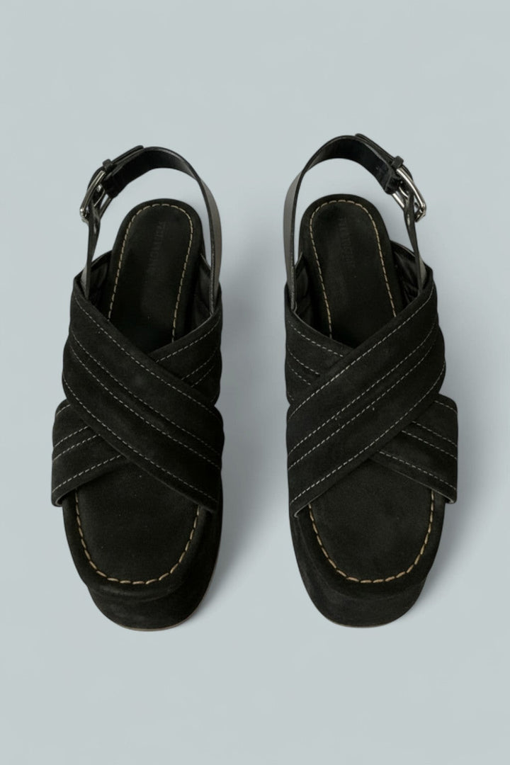 Women’s Beach Party Platform Sandals - Black Suede - 8 - Sandals
